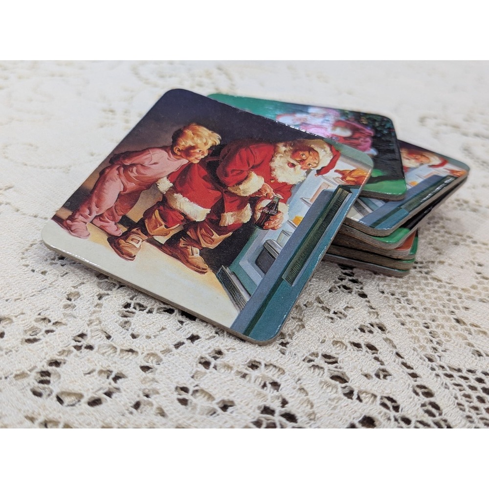 Vintage Coca-Cola Santa Coasters Set of 9 Christmas Drink Coasters